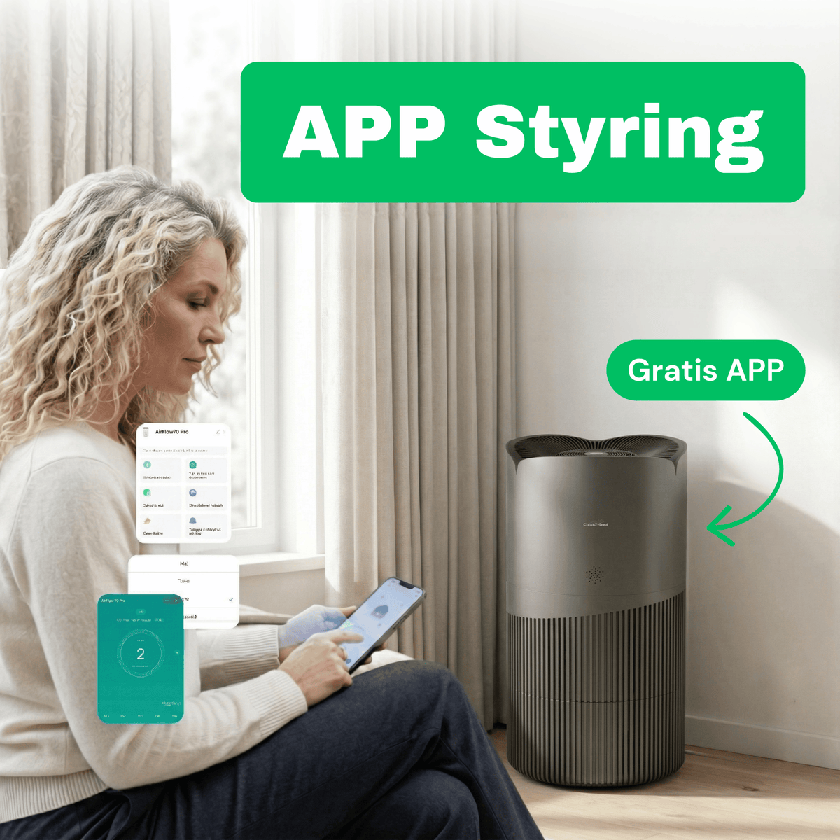 CleanFriend AirFlow70™ PRO luftrenser – funktionsoversigt