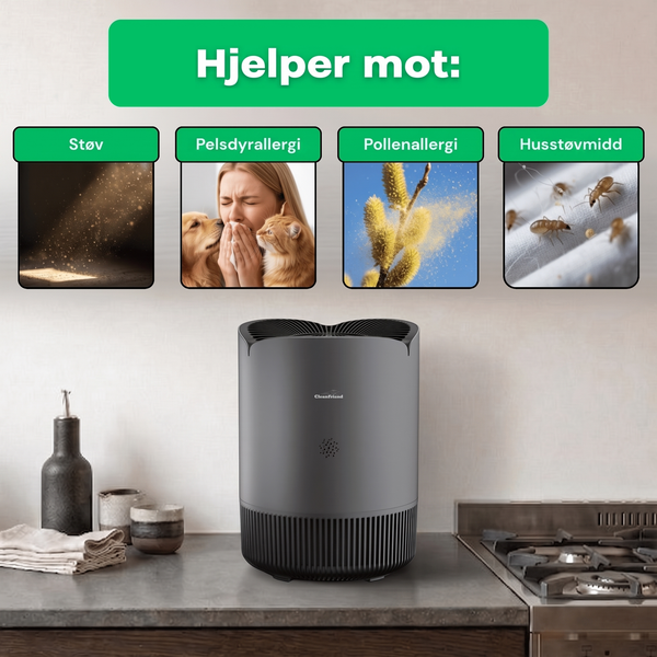 NO: CleanFriend AirFlow30™ PRO luftrenser hjelper mot støv, pelsdyrallergi, pollen og husstøvmidd