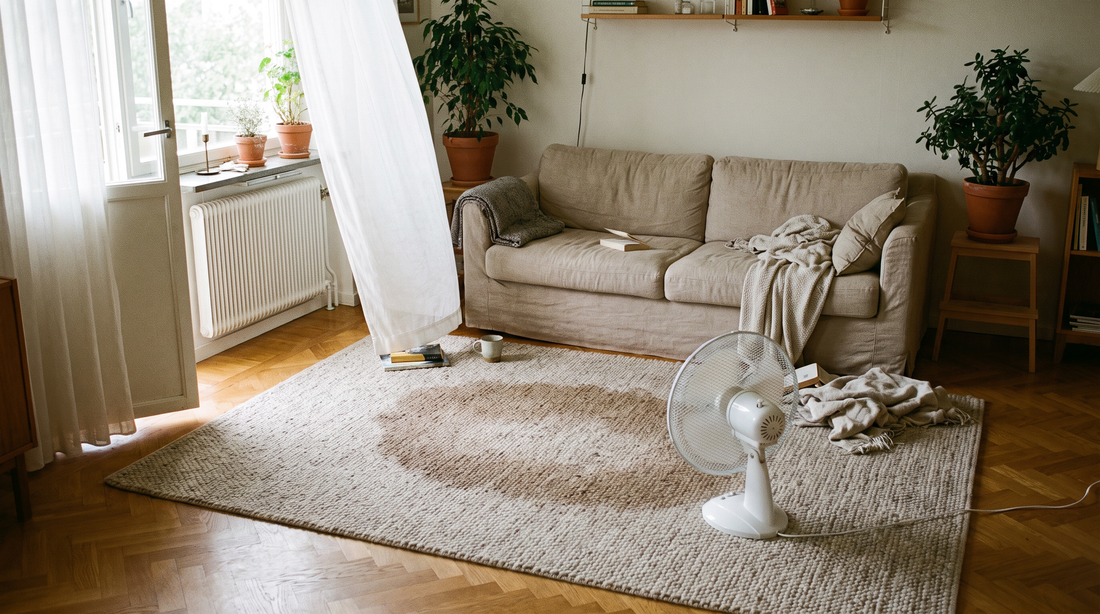 For vådt tæppe efter rensning tørres med ventilator og åbent vindue