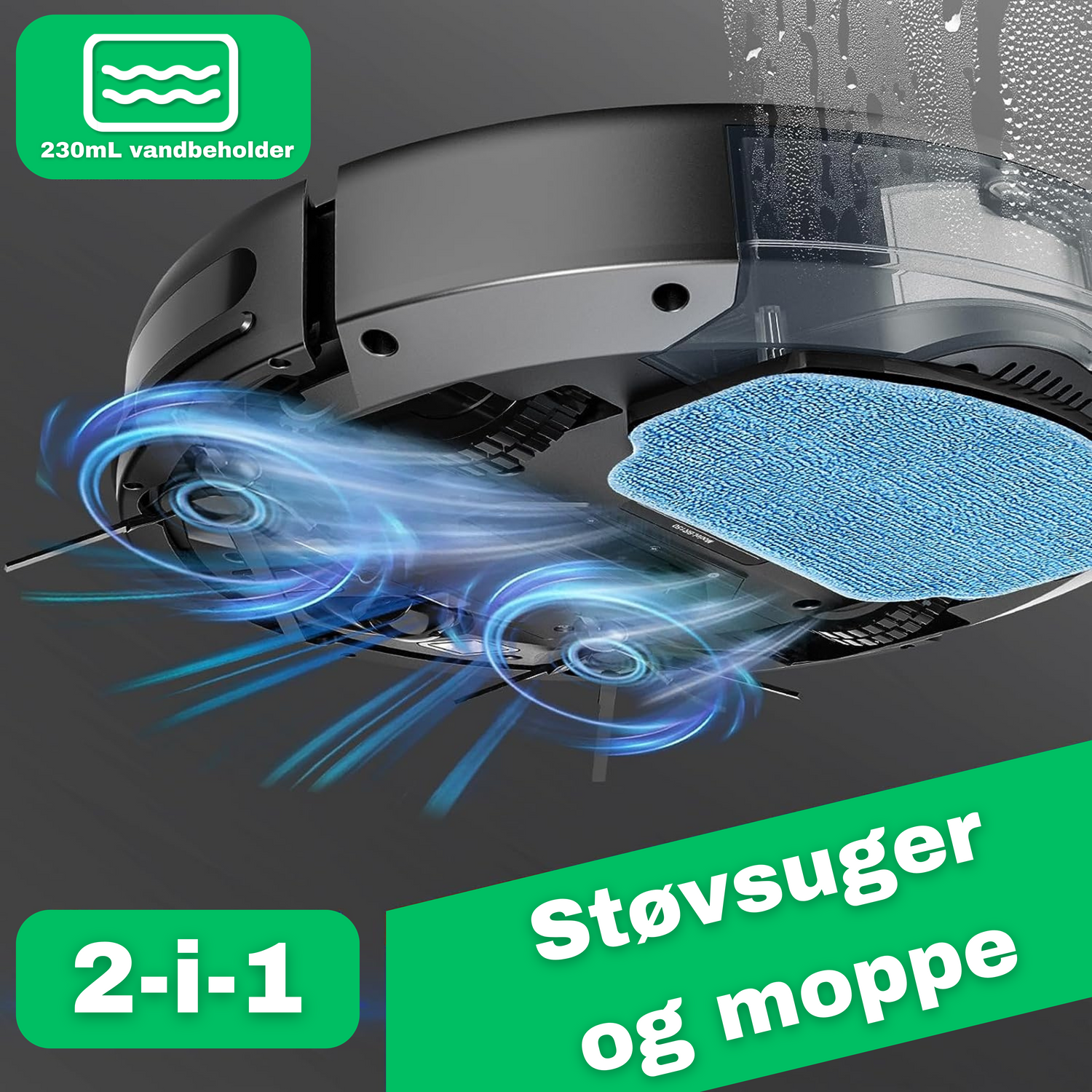 CleanFriend™ robotstøvsuger med gulvvask – set i brug i stuen