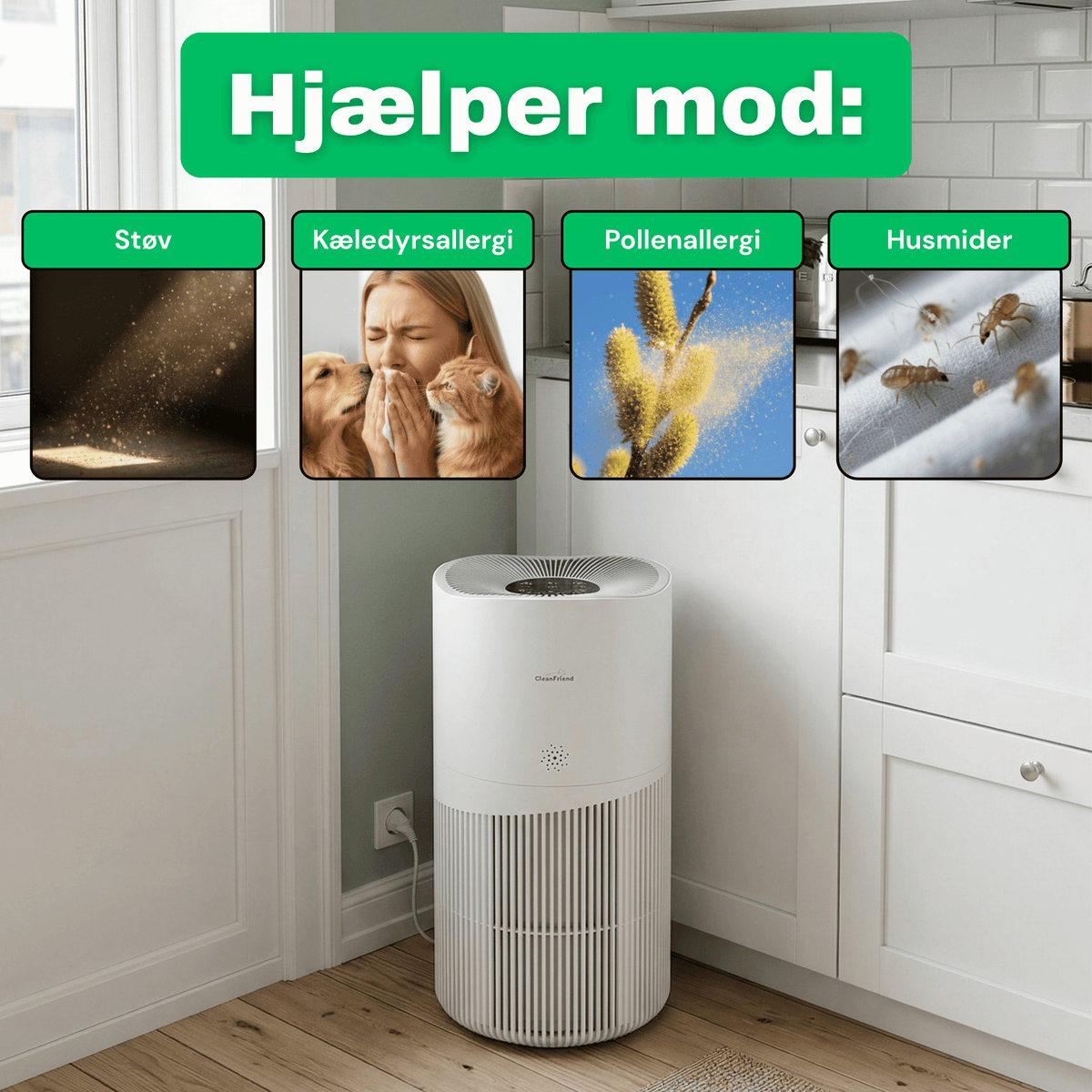 CleanFriend AirFlow70™ luftrenser – set i brug i stuen