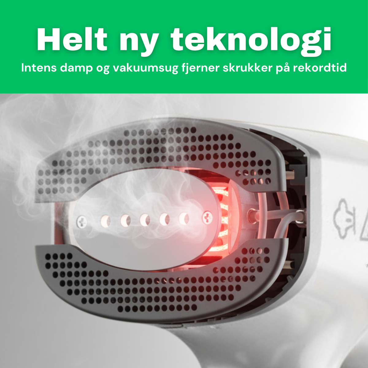 NO: Nærbilde av dampkammeret i CleanFriend Steamy™ med intens damp og vakuumsug