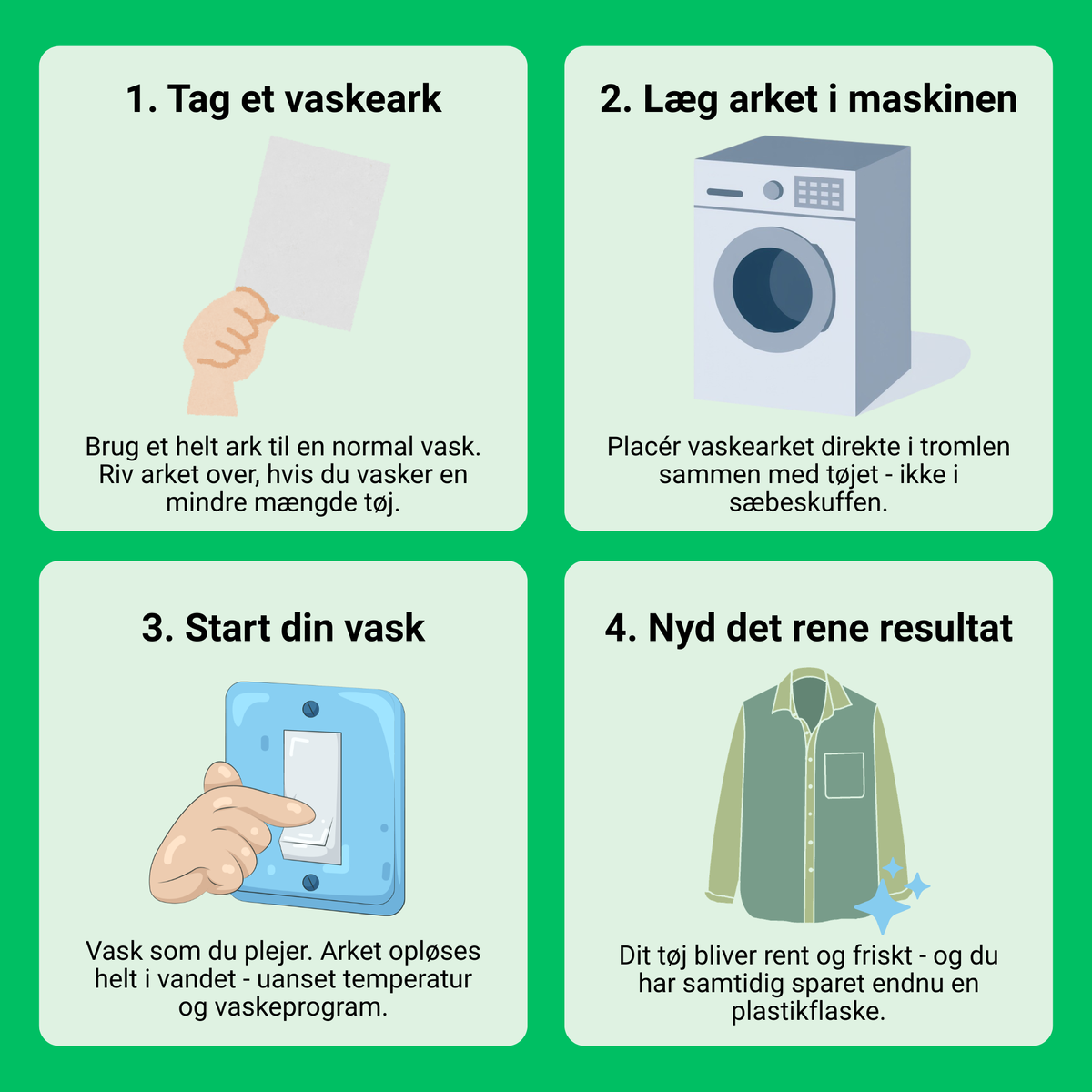 Vaskeark til tøjvask – lægges direkte i vaskemaskinen