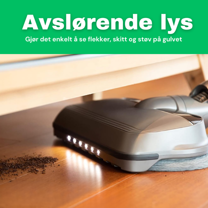 NO: LED-lyset på CleanFriend Flow™ avslører flekker, skitt og støv på gulvet