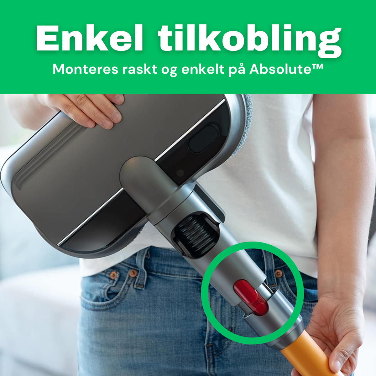 NO: CleanFriend Flow™ moppeutvidelse monteres raskt og enkelt på CleanFriend Absolute™