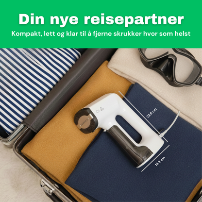 NO: CleanFriend Steamy™ steamer pakket ned i koffert, kompakt reisestørrelse