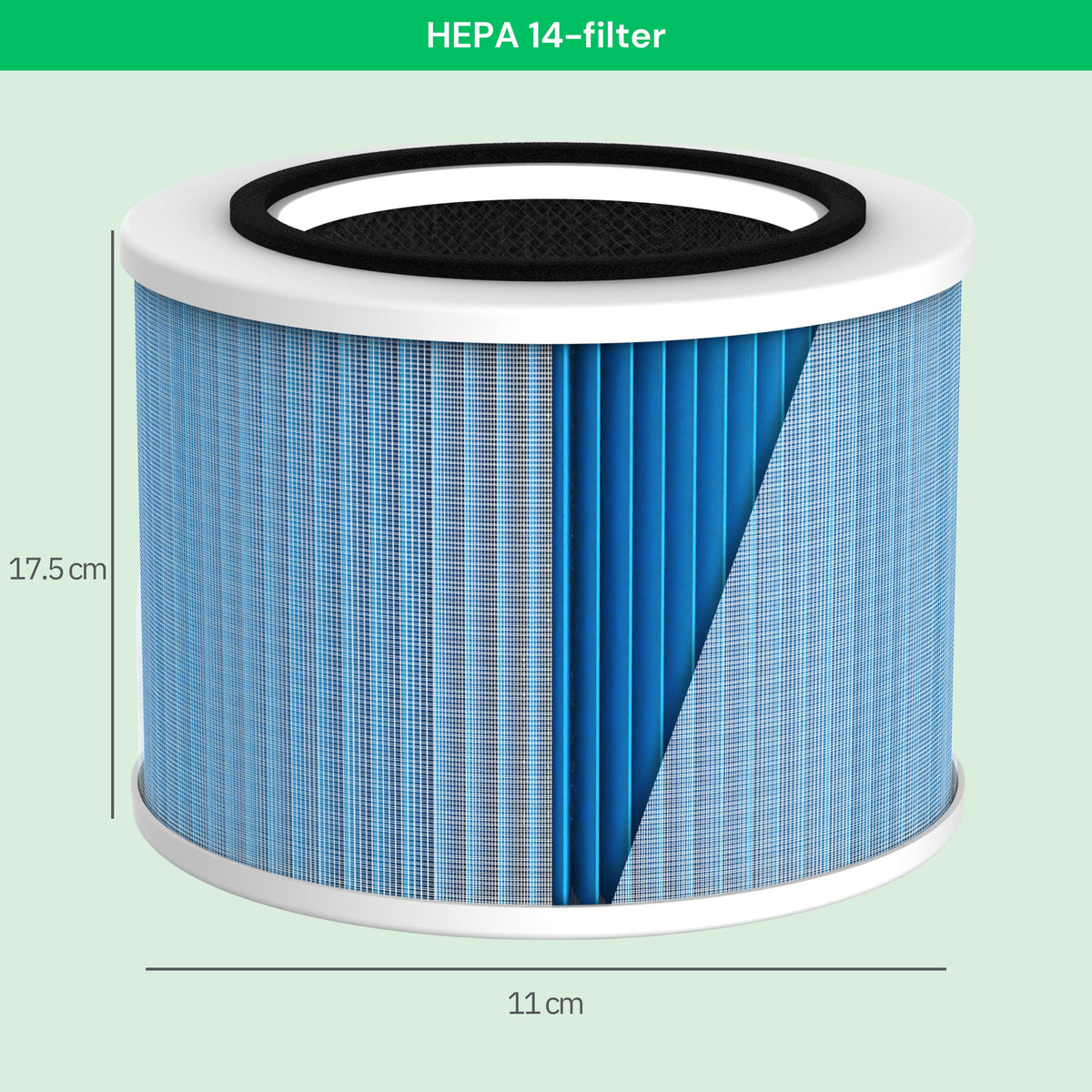 NO: HEPA 14-filter til AirFlow30™ PRO luftrenser – mål