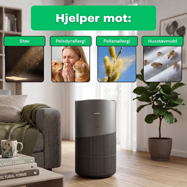 NO: CleanFriend AirFlow70™ PRO luftrenser hjelper mot støv, pelsdyrallergi, pollen og husstøvmidd