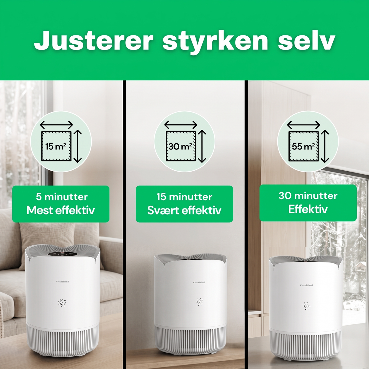 NO: CleanFriend AirFlow30™ luftrenser justerer styrken selv i rom opptil 55 m²