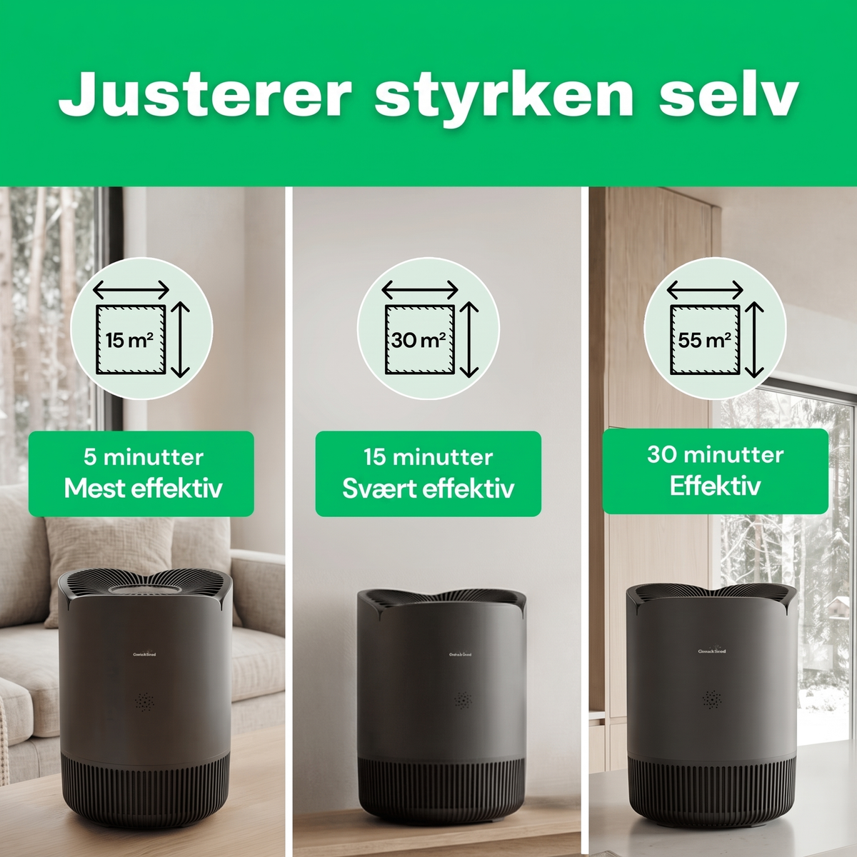 NO: CleanFriend AirFlow30™ PRO luftrenser justerer styrken selv i rom opptil 55 m²