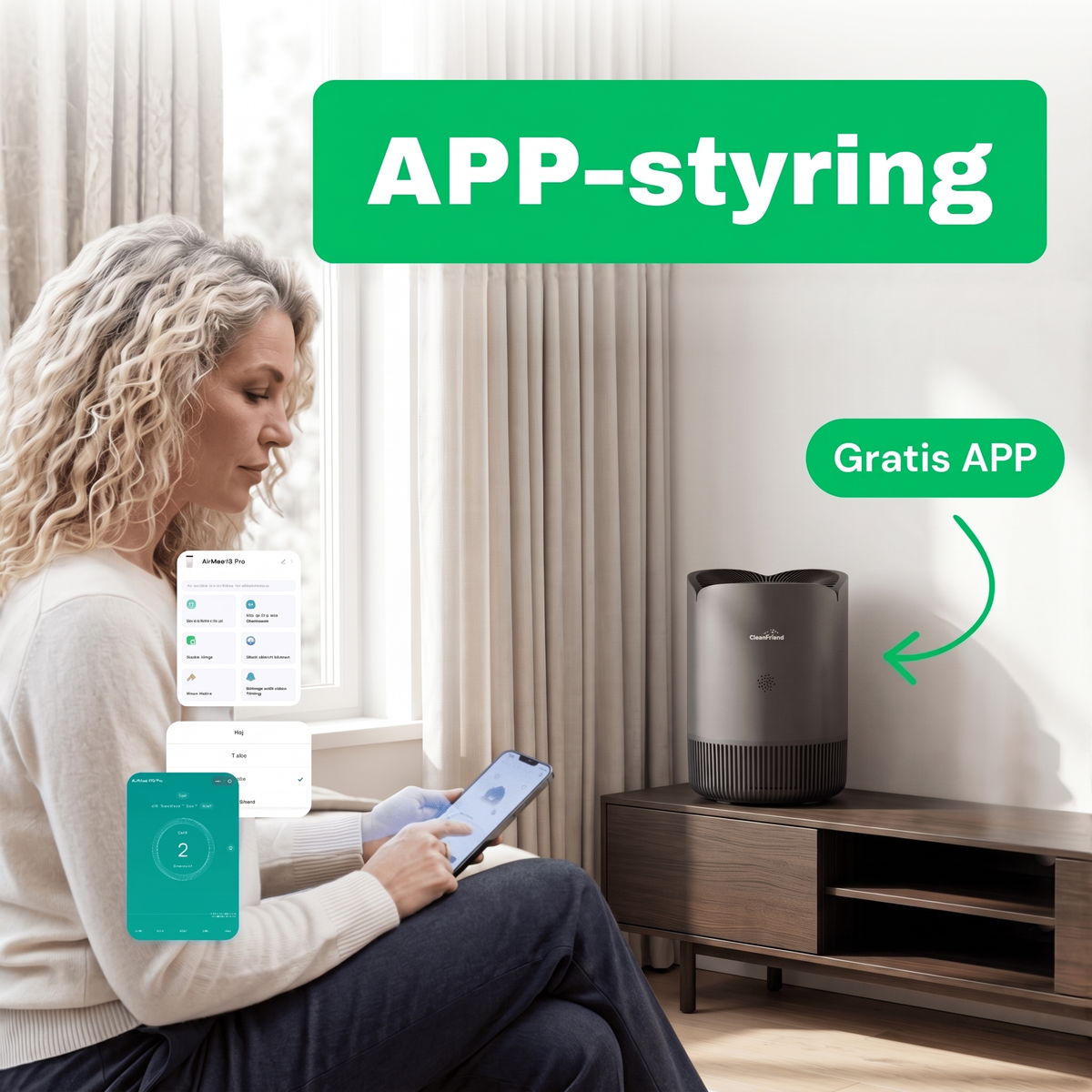NO: APP-styring av CleanFriend AirFlow30™ PRO luftrenser