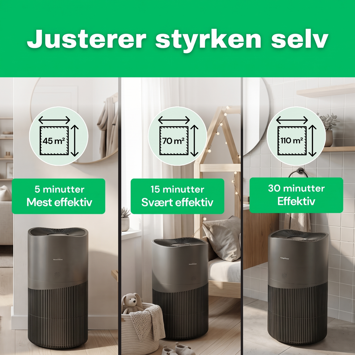 NO: CleanFriend AirFlow70™ PRO luftrenser justerer styrken selv i rom opptil 110 m²