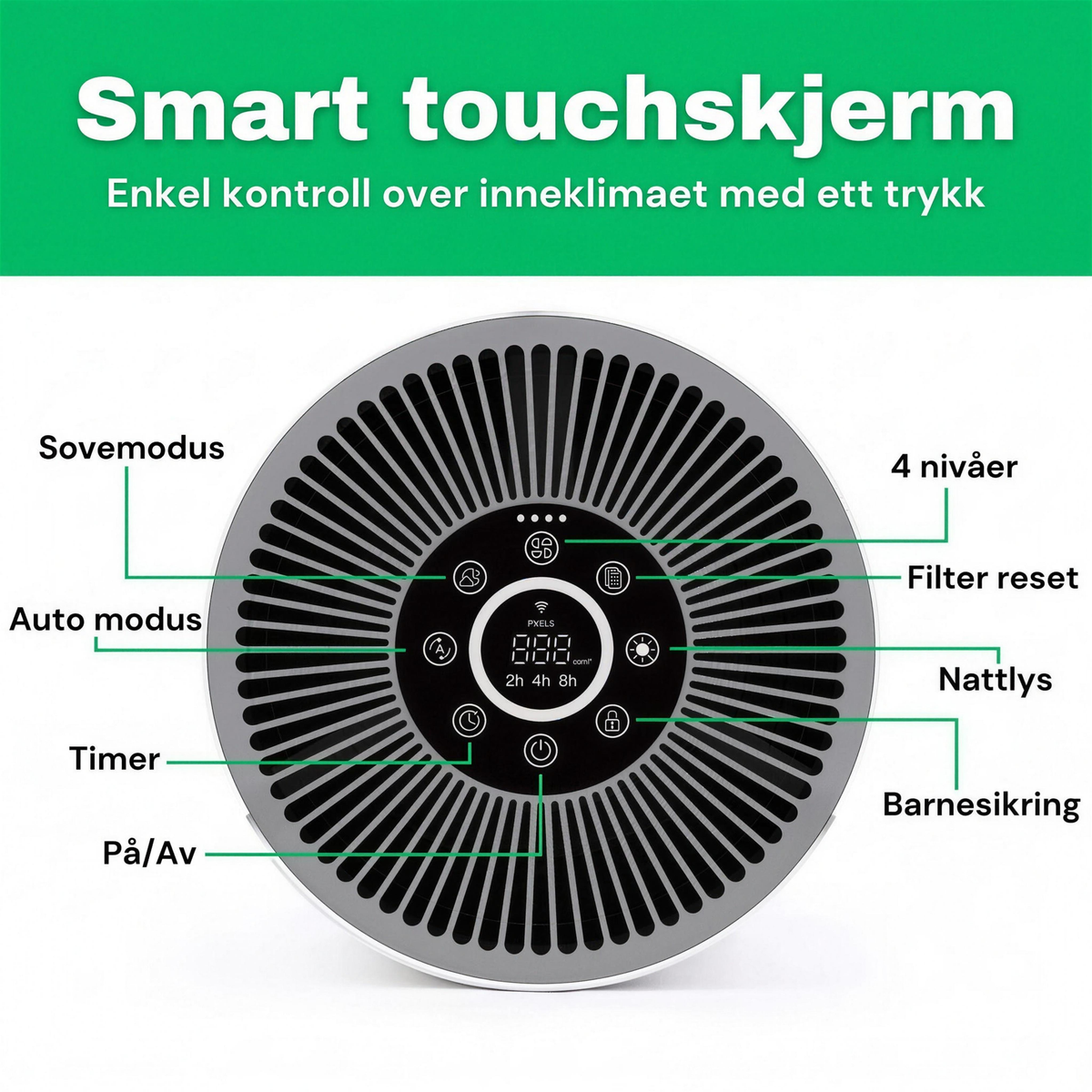 NO: Smart touchskjerm på CleanFriend AirFlow70™ luftrenser